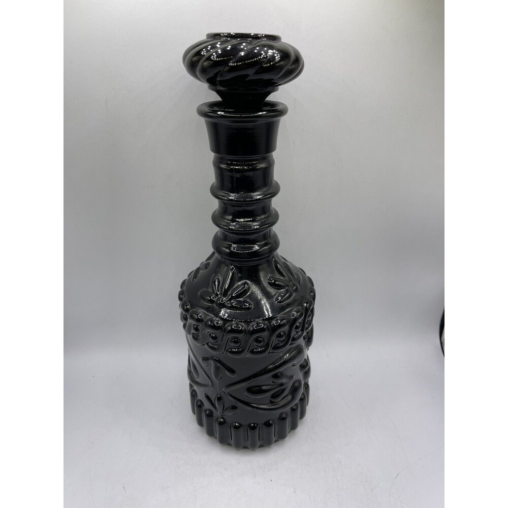 Vintage 70s Black Glass Genie Jim Beam Liquor Bottle Kentucky w/ Stopper Empty - Picture 2 of 10